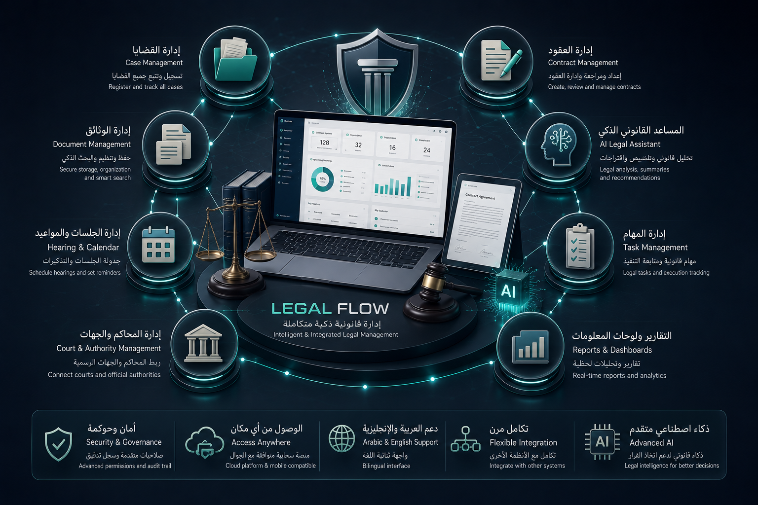 منصة LegalFlow لإدارة الأعمال القانونية